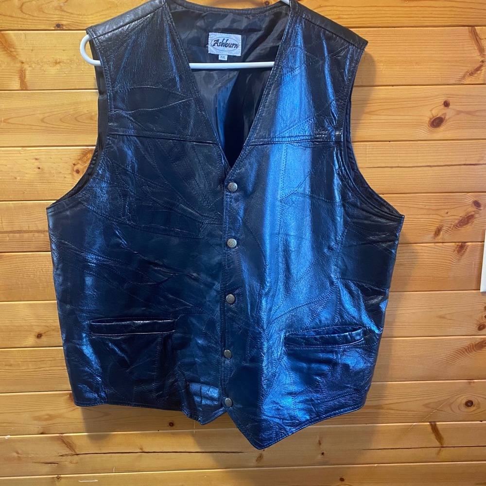 Ashburn Mens Black Genuine Leather Patchwork Motorcycle Biker Western Vest‎ XXL